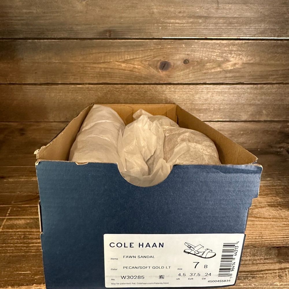 New Womens Cole Haan Fawn Brown Gold Leather Strappy Slingback Sandals Size‎ 7 B - Picture 6 of 6